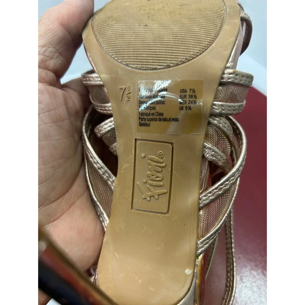 Fioni Metallic Strappy Sandals 7.5 Rose Gold Mesh Stiletto Formal Glam Evening